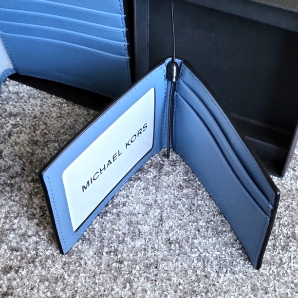 NIB-Micheal Kors Mens 3 In 1 Boxed Wallet Set Denim - Picture 6 of 10